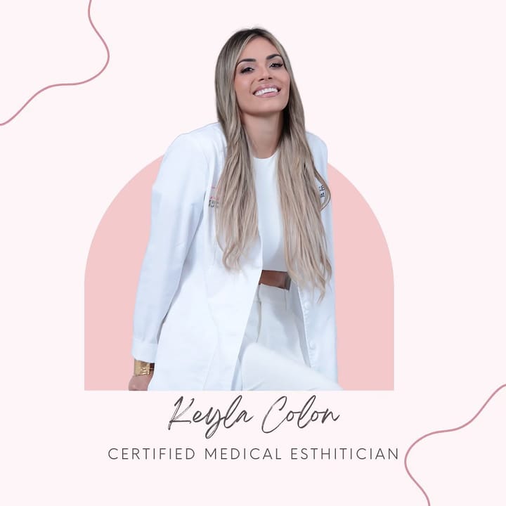 Keyla Colon, certified medical esthetician, in a white coat